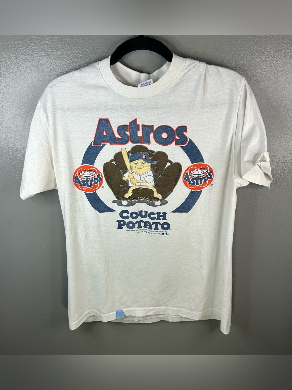 Vintage 80s 1988 Houston Astros MLB Couch Potato White Shirt Size Large